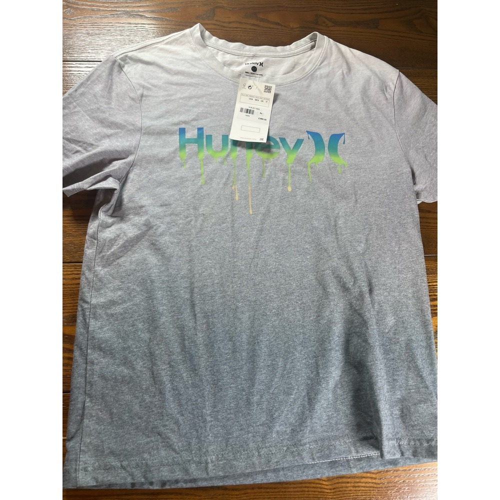 NEW Hurley T- Shirt Mens Size S Dripping Center Logo Graphic Gray Tee NWOT